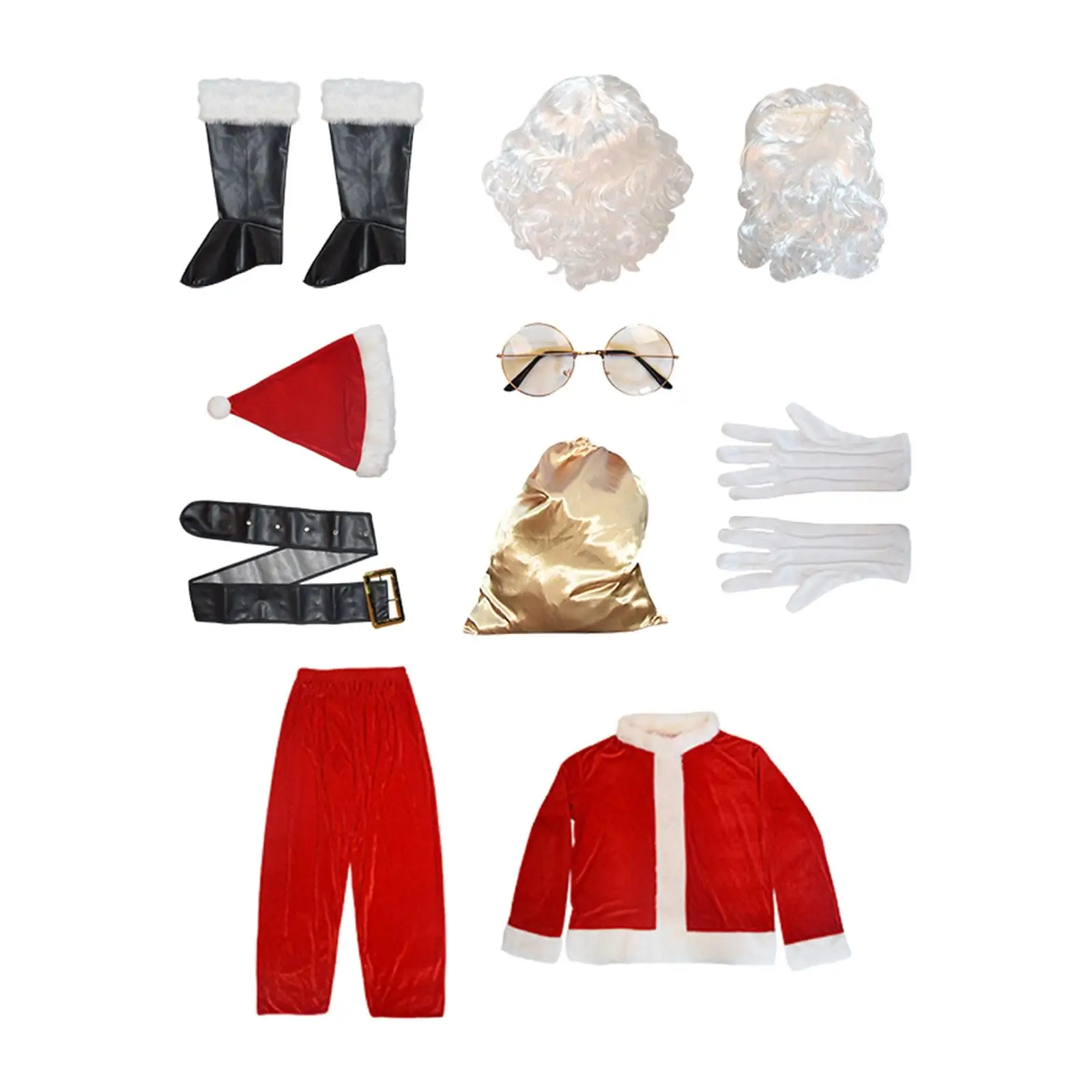 10Pcs Santa Costume Gift Bag Santa Claus Hat Christmas Clause Outfit for Holidays Stage Performance Clothing Accessory