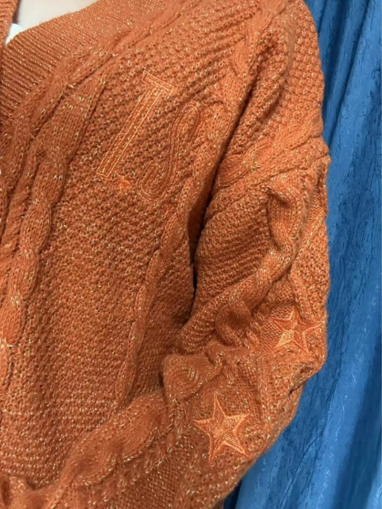 Automne femmes lâche Halloween Orange Cardigan hiver chaud noël le Style Showgirl tricoté surdimensionné Cardigans femmes chandails