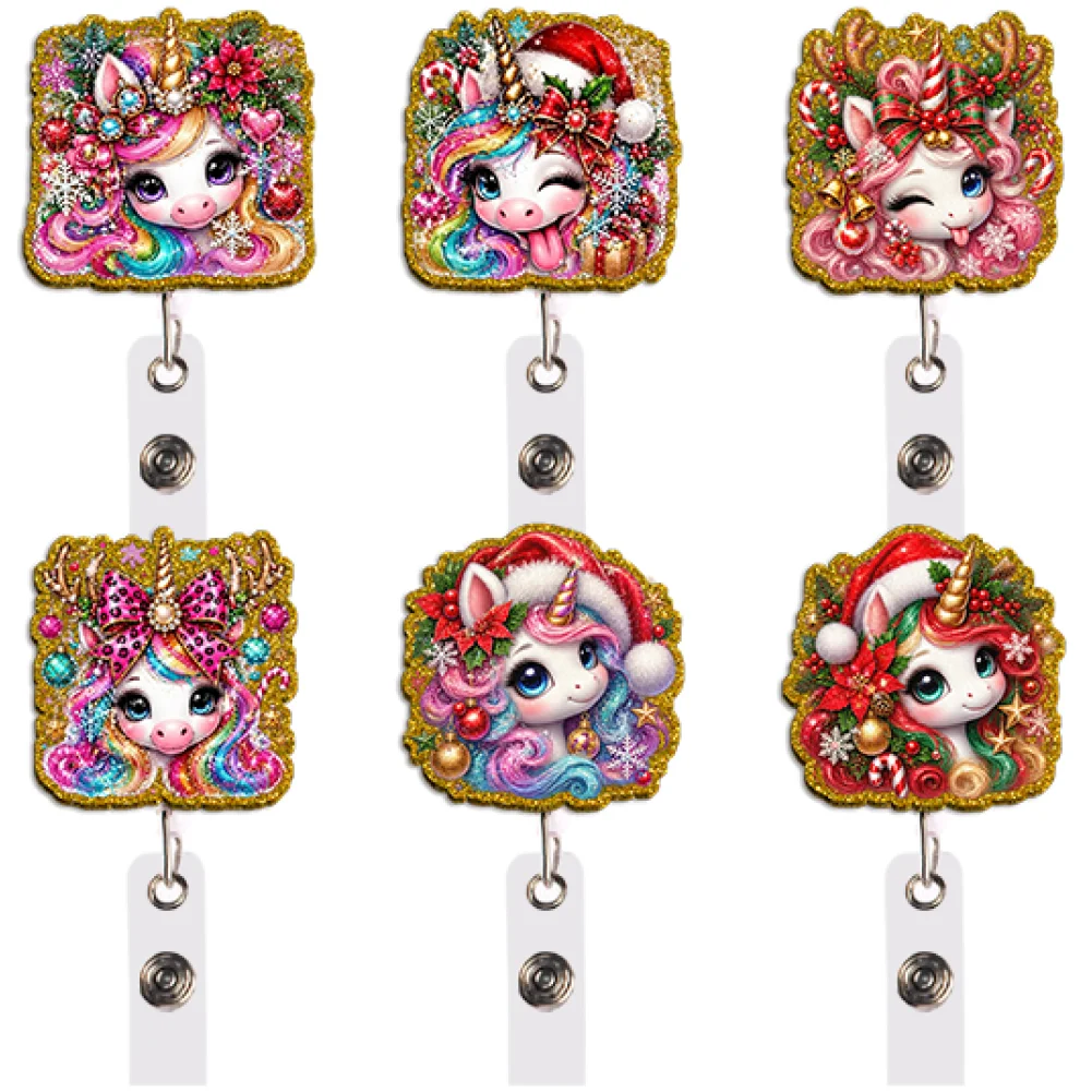 Adorable Holiday Christmas Unicorn Badge Reel Set with Clip for Daily Use Work ID Holder Decor