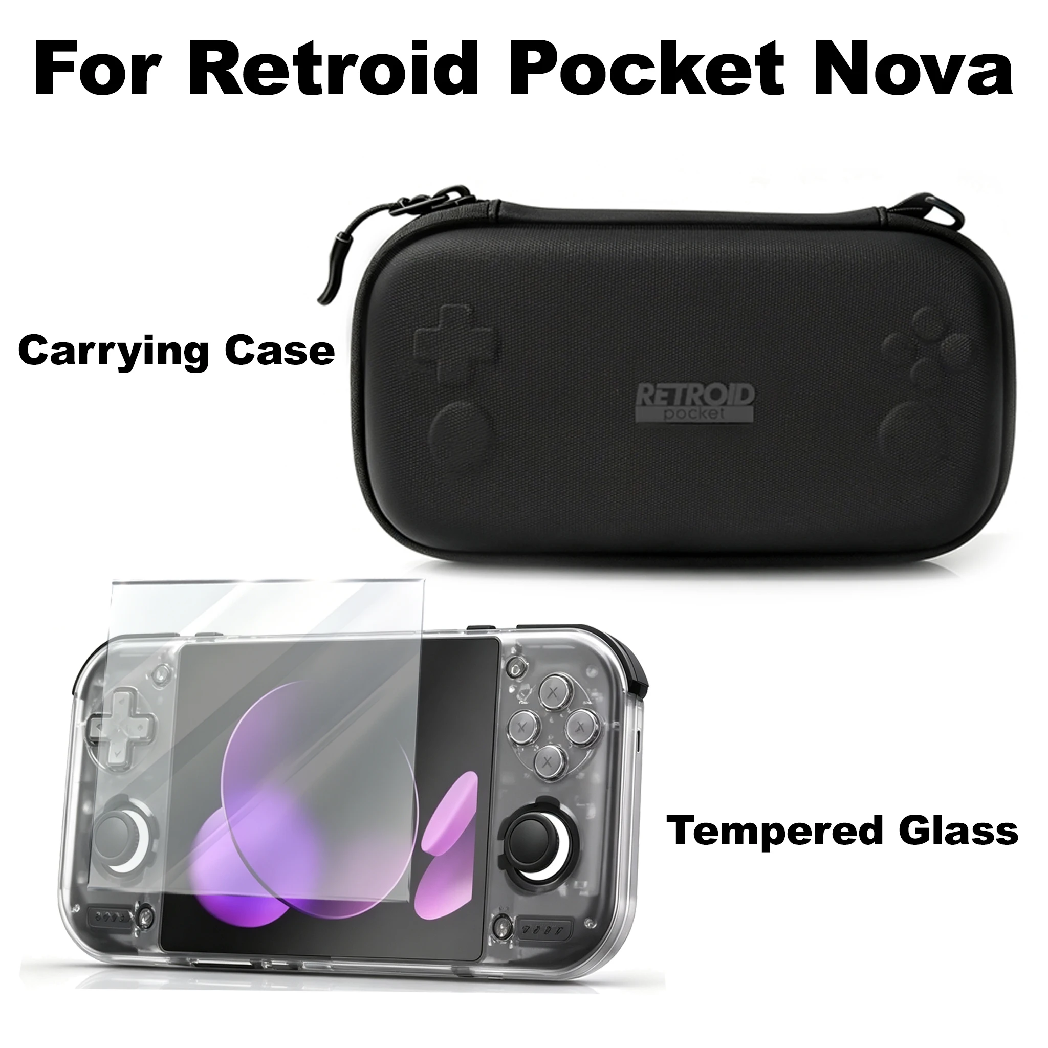 Retroid Pocket Nova Tempered Glass Screen Protectors Game Storage Bag Zipper Carry Bag Eva Hard Handbag Game Accessories