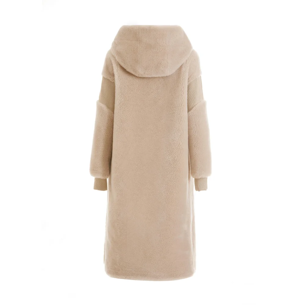 Cappotto lungo americano in lana di agnello con cappuccio nuovo cappotto pesante allentato di alta classe da donna in autunno e inverno 2022