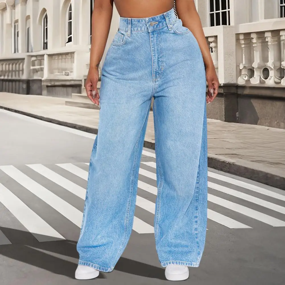 Women's Wide Leg Jeans High Waisted Stretchy Boyfriend Denim Pants Straight Leg Loose Baggy Jeans With Pockets Lady Slim Jeans