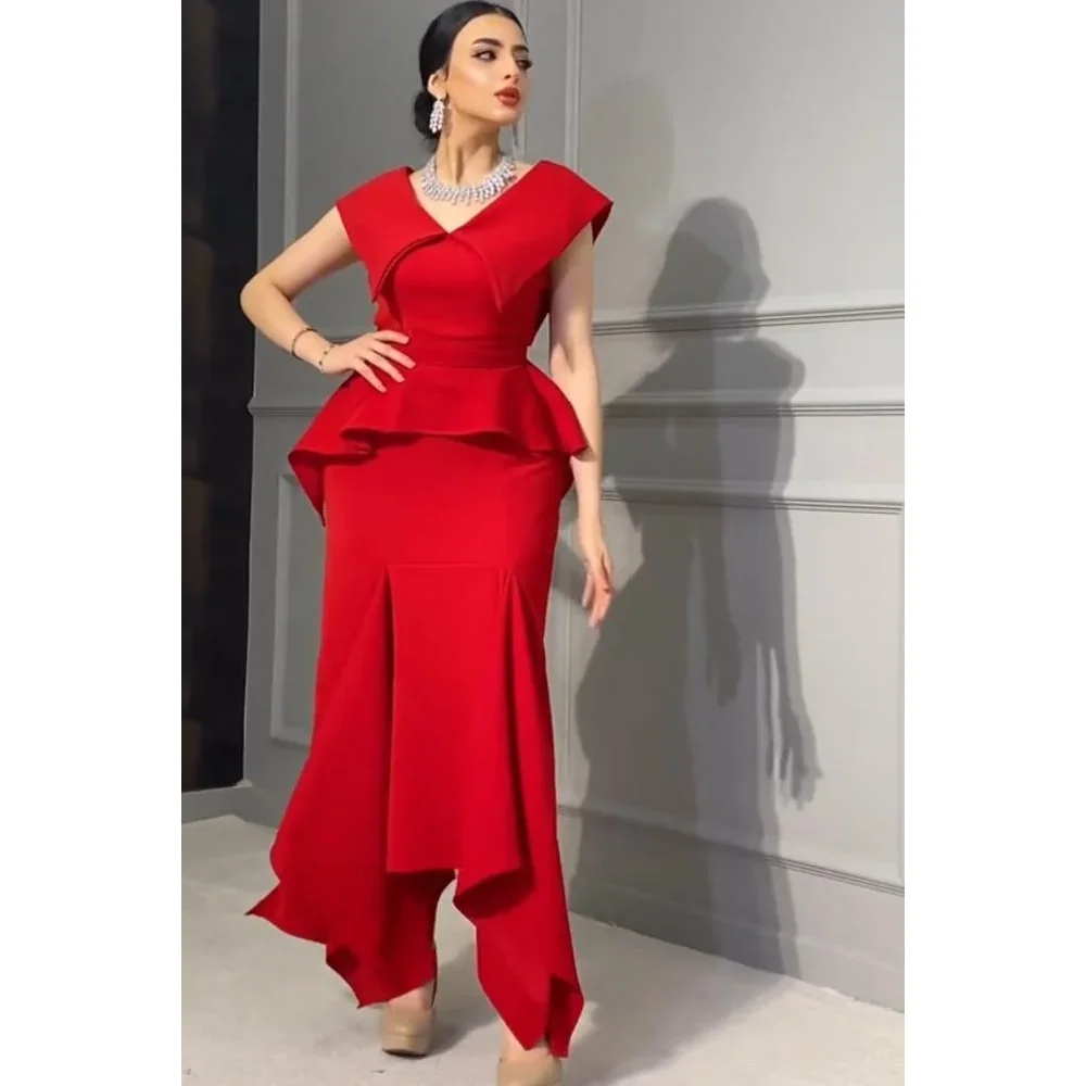 

Customized Elegant Evening Party Dresses 2025 Red Pleats Mermaid Saudi Prom Dress Kuwaiti New In Evening Gown for Wedding Guest