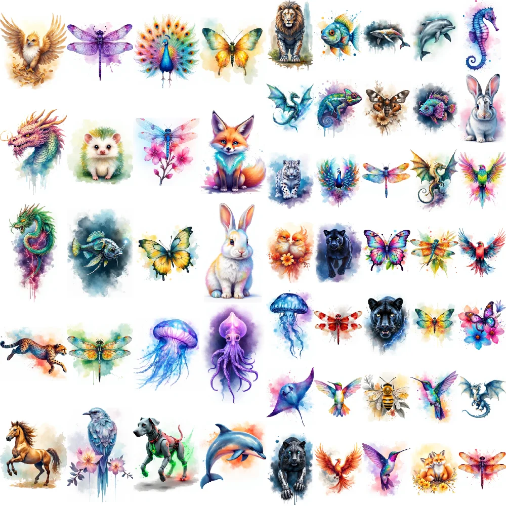 28pcs Temporary Tattoo Panther Waterproof Long-lasting Body Stickers Dolphin Peacock Watercolor For Cheeks Arms