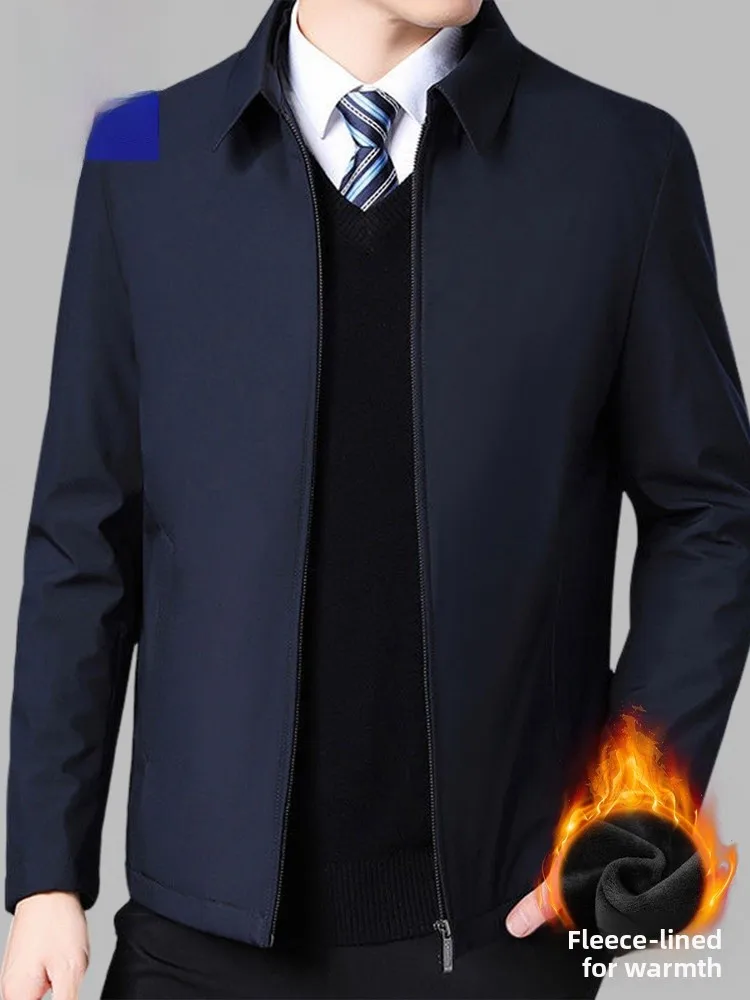 

Lormen Men's Fce Lined Casual Jaet 2025 Winter Warm Busin Leisure Top Zipper Closure No Hat Polyester Fiber