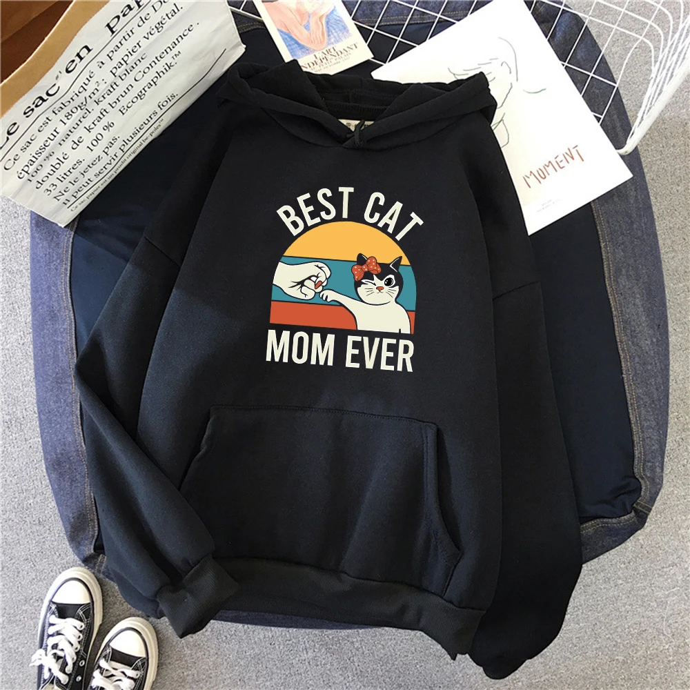 Best Cat Mom Ever Cute Prints Women Hoody Soft Fleece Hoodies Hip Hop Street Clothes Casual Multicolor Y2K Sportswear Unisex