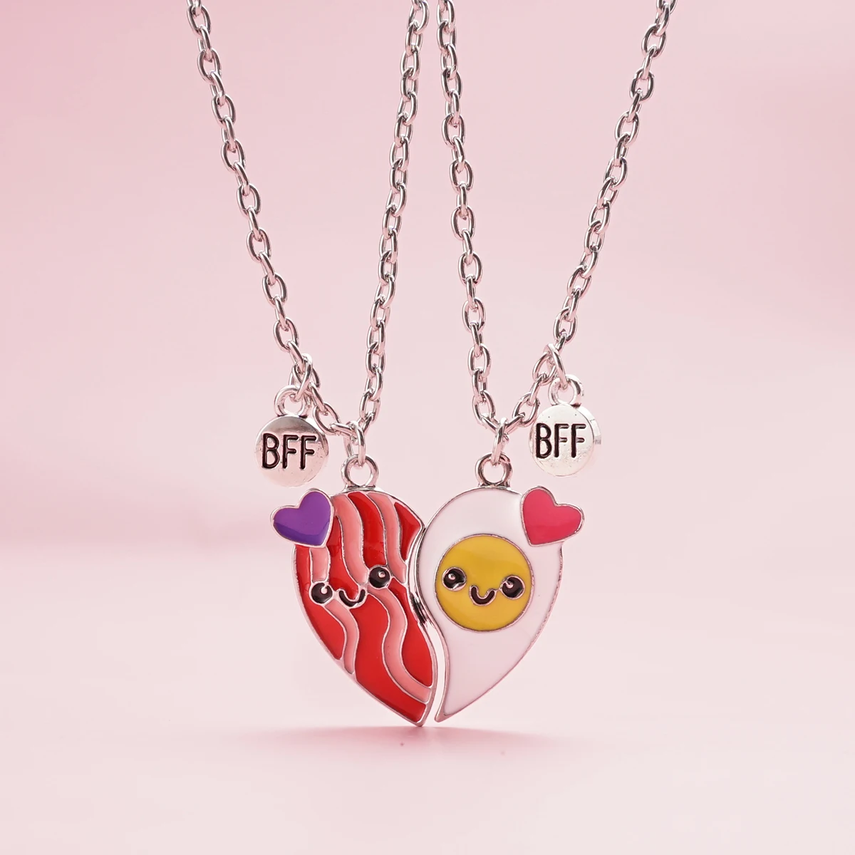 2 Pcs/Set Magnetism Heart Best Friends Pendant Necklace  for Women Cute Rainbow Broken Heart Clavicle Chain BFF Jewelry Gifts