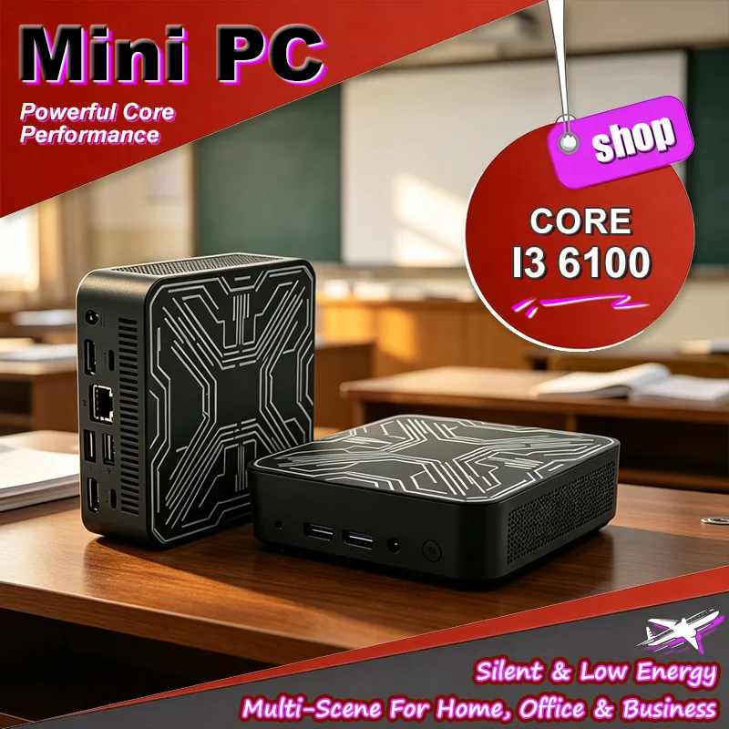 Intel Core i3-6100 Portable Mini PC Gamer Gaming PC Desktop Mini Computer 16GB RAM 1TB/2TB SSD 1000M Ethernet Small Body