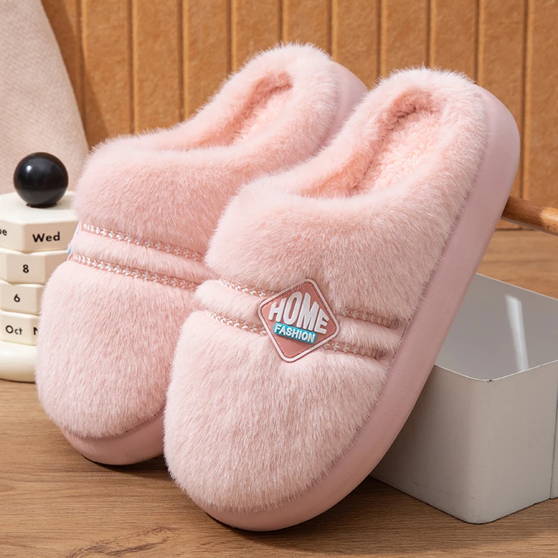 Men's & Women's Couple Plush Closed-Toe Half Slippers, Autumn Winter Fleece Heat-Locking, Lightweight EVA Sole Anti-Slip Durable