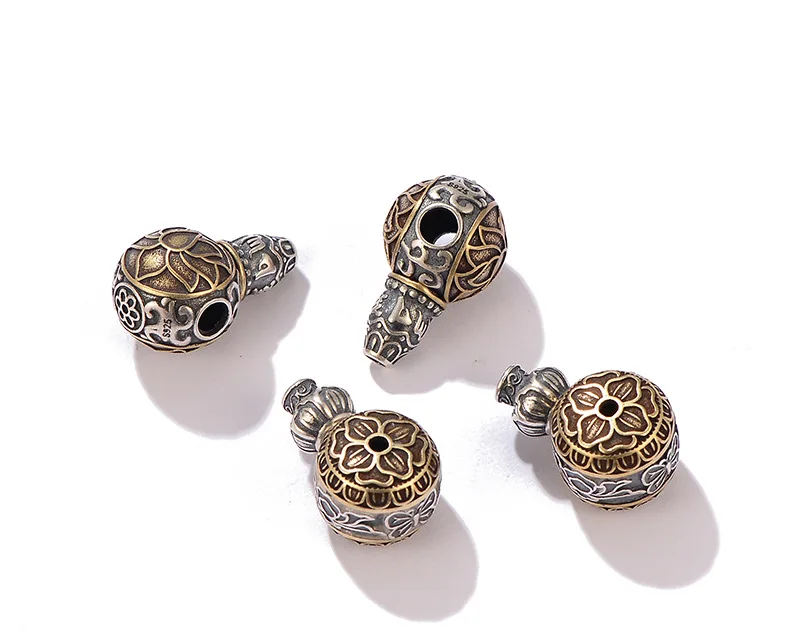 Handmade 925 Silver Tibetan Lotus Flower Guru Bead Sterling Buddhist Prayer Guru Three-way Bead