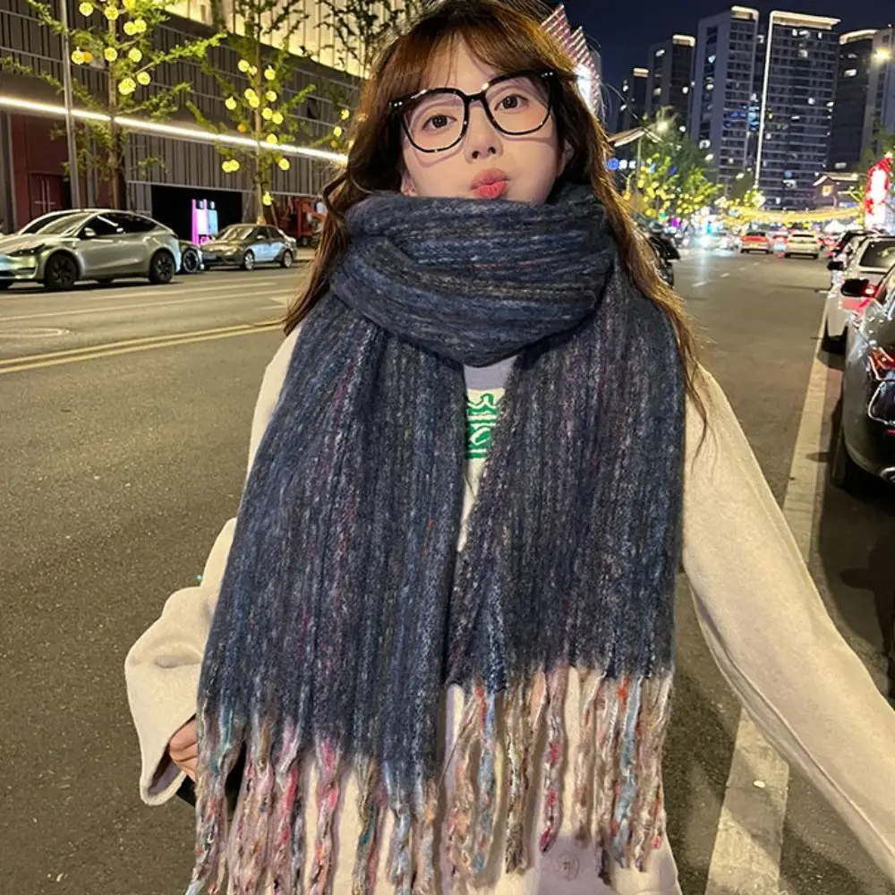 

Утолщенный теплый зимний кашемировый шарф мохеровые индивидуальные длинные шарфы с кисточками красочная точка утолщенная шаль для женщин