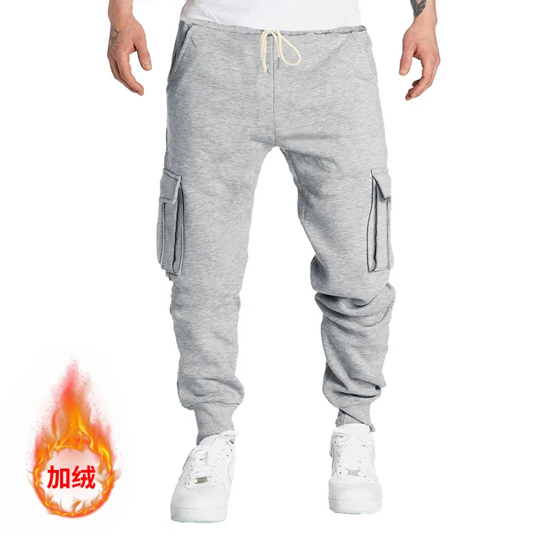 

2025 Autumn Winter Fleece Men's Casual Work Pants Multi-pocket Sports Casual Trousers