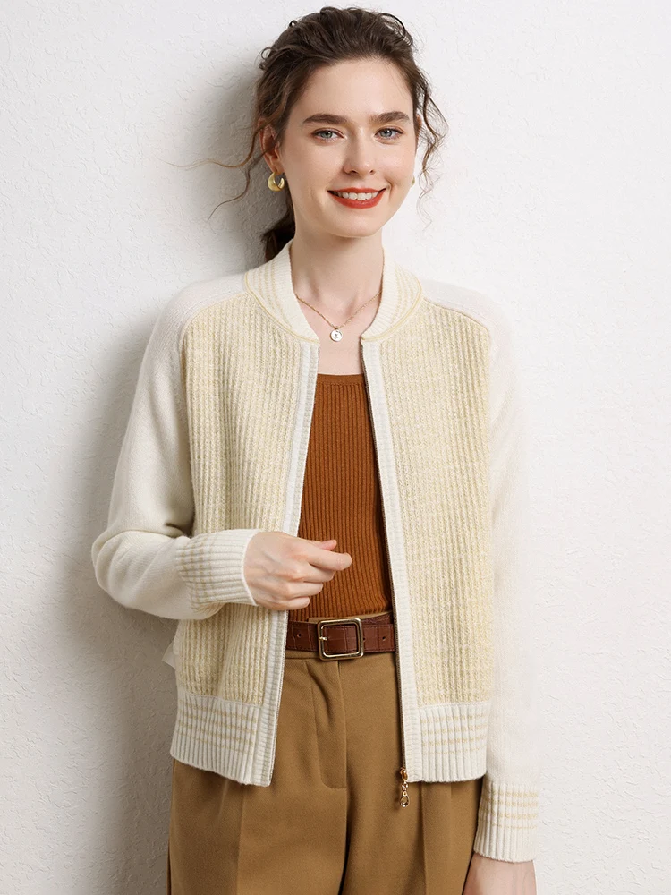 Women Sweater Autumn Winter Thickened Coat Half-High Collar Cardigan 100% Cashmere Long Sleeve Zipper Knitwear Female Clothing