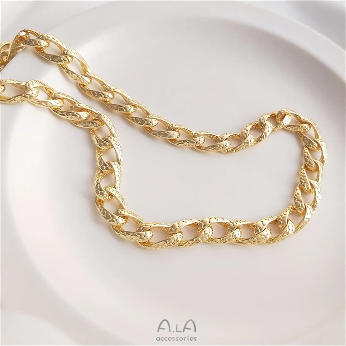 14K Solid Gold Snakeskin Cuban Chain Rough Vintage Snake Chain DIY Handmade Necklace Bracelet Loose Chain B654