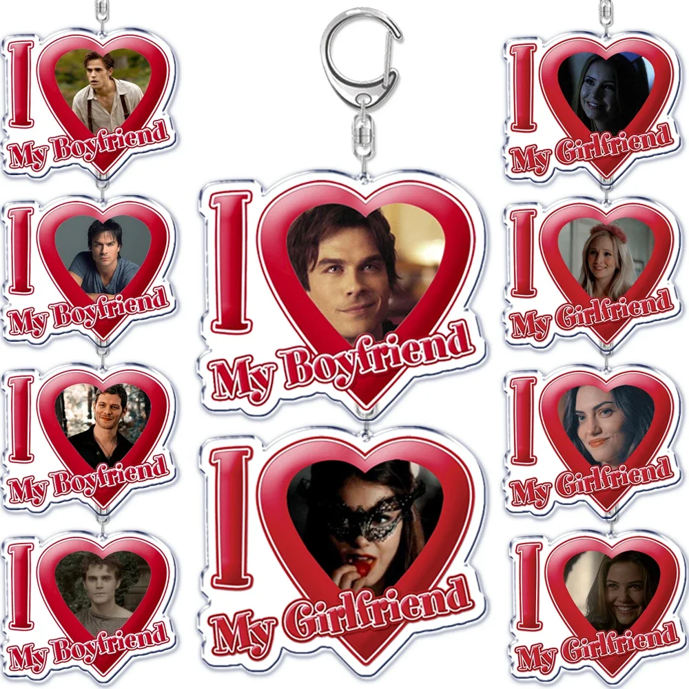 The Vampire Diaries I Love My Boyfriend Girlfriend Keychain Key Chain Ring Damon Elena Stefan Keychains for Custom Fans Gifts