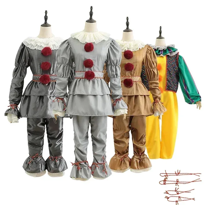 

New Halloween Adult Men Pennywise Clown Cosplay Costume Carnival Party Boys Girls Stage Performance Villain Vintage Clothing Set