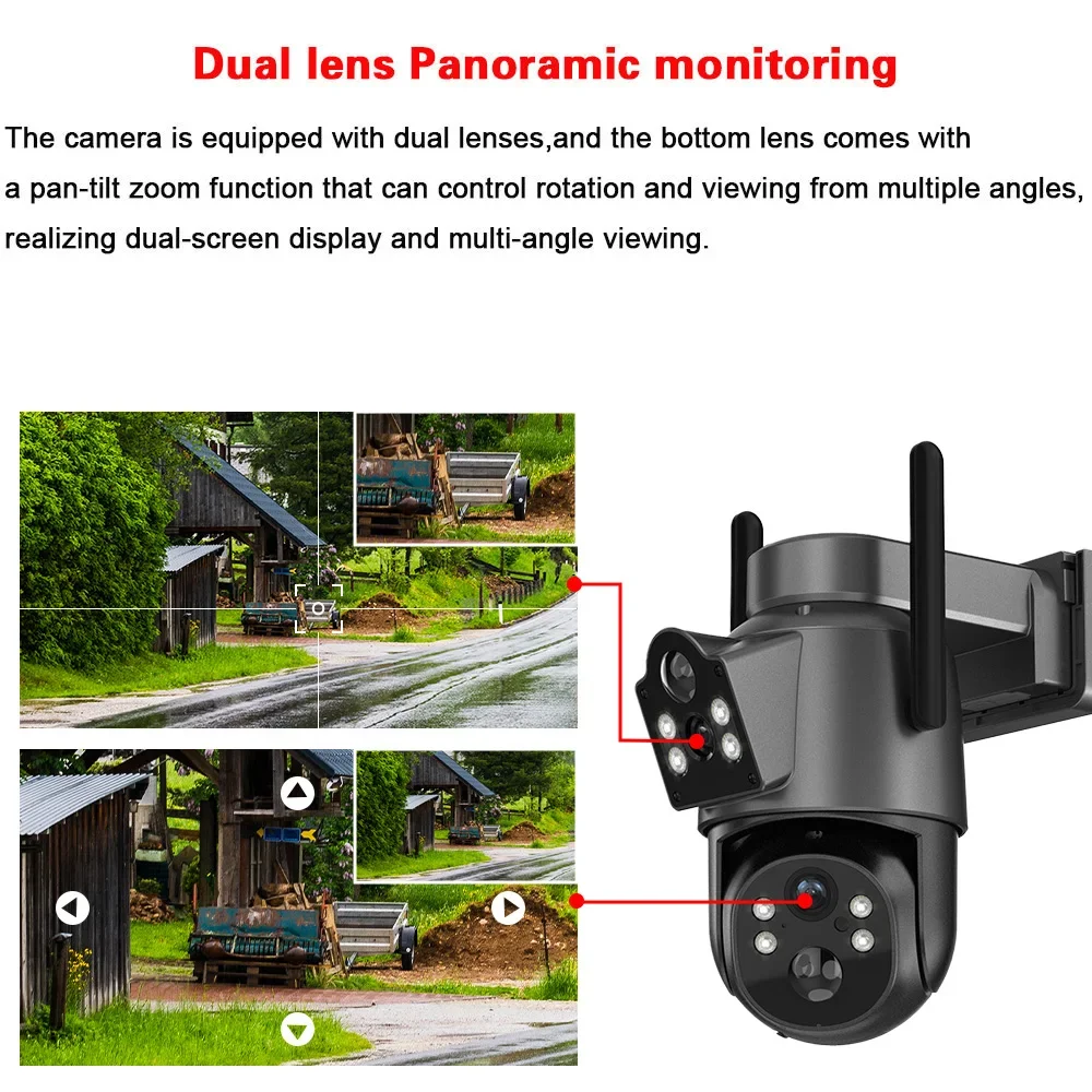 ICSEE-Câmera de Segurança Solar WiFi PTZ, 4K Dual Lens, Bateria Embutida Ao Ar Livre, Câmera de Vigilância CCTV Sem Fio, Detecção Humana PIR