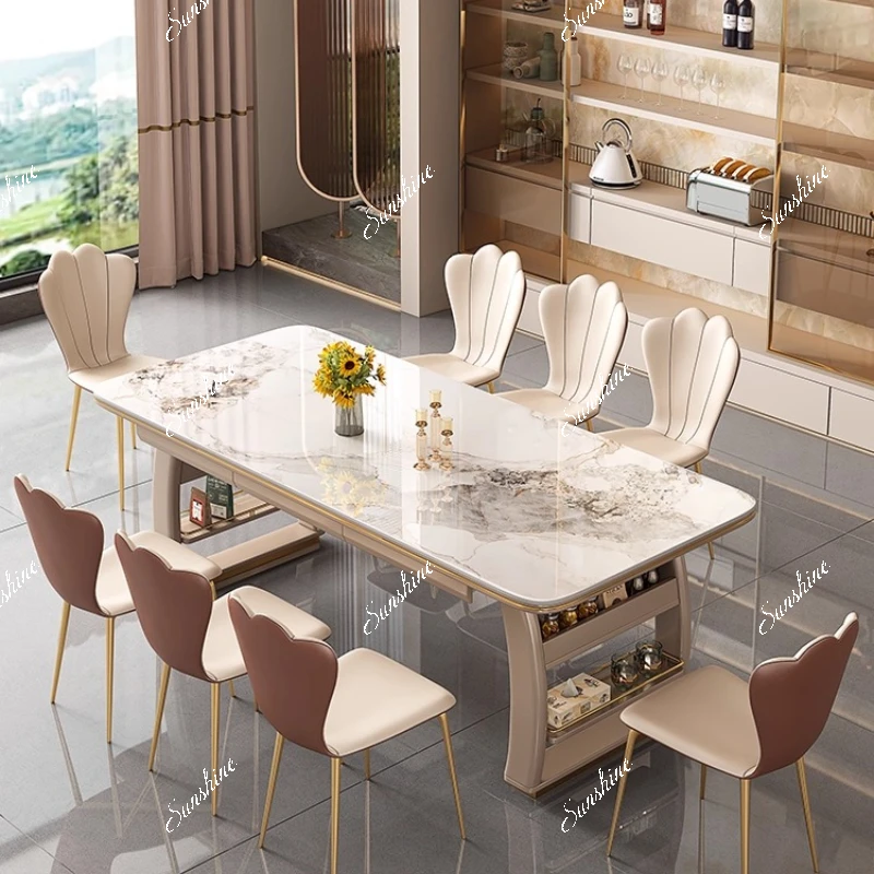 

Light luxury slate small household type modern simple with drawer induction cooker high-end dining table and chair combination