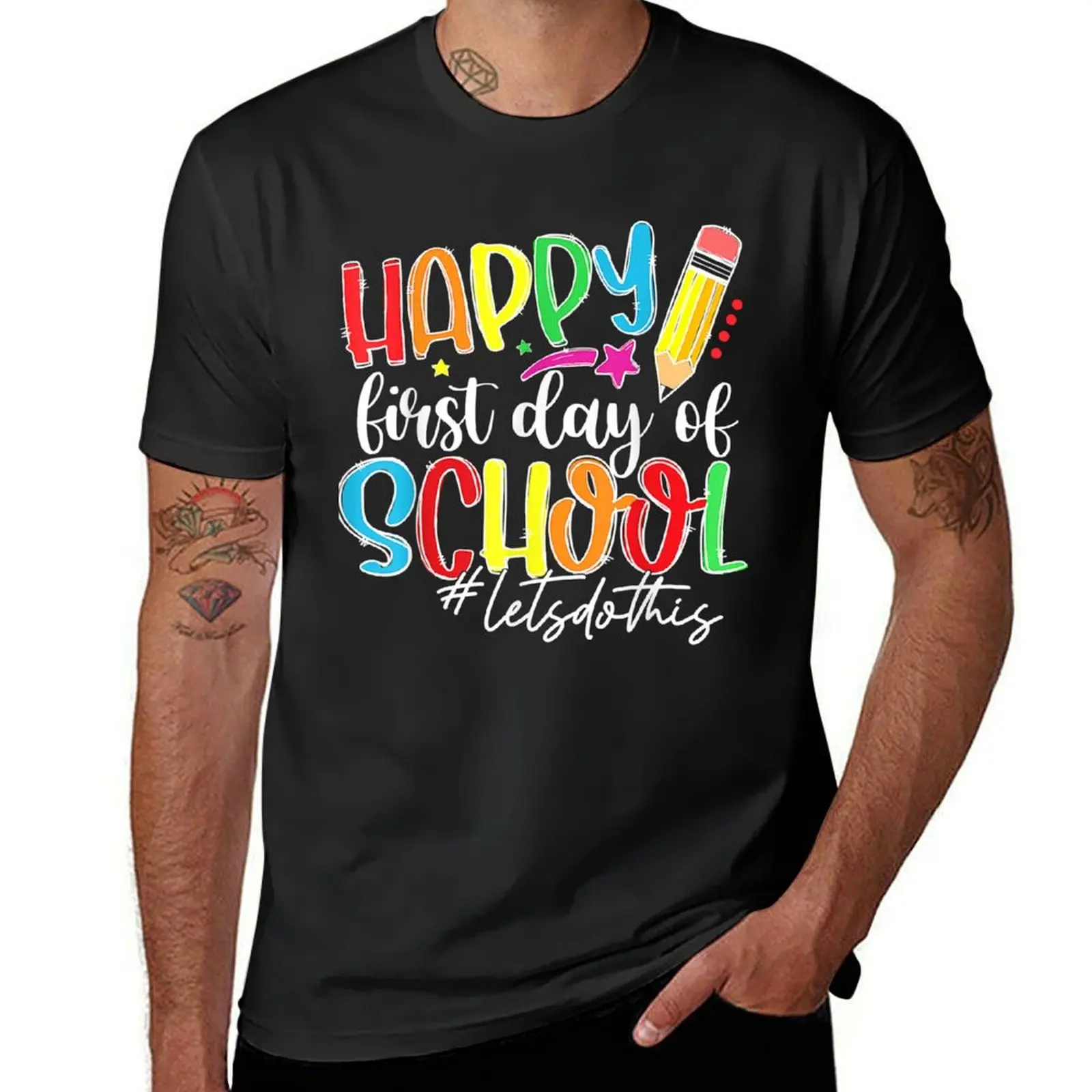 Happy First Day Let's Do This Welcome Back To School Teacher T-Shirt shirts graphic tees tees mens t shirts casual stylish