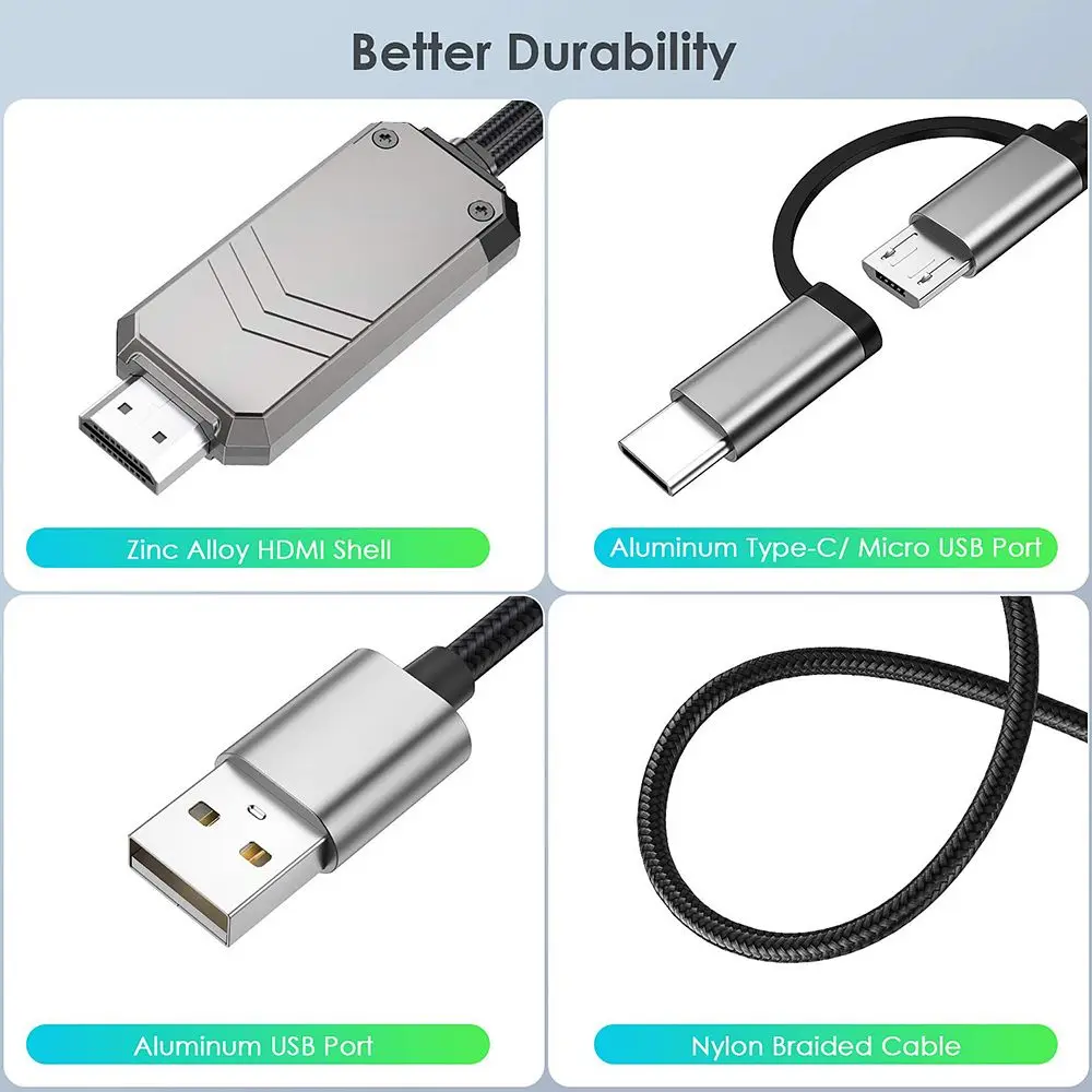 안드로이드 휴대폰 미러링 마이크로 USB C타입 to HDMI 케이블 변환기, MHL to HDMI 어댑터, 1080P