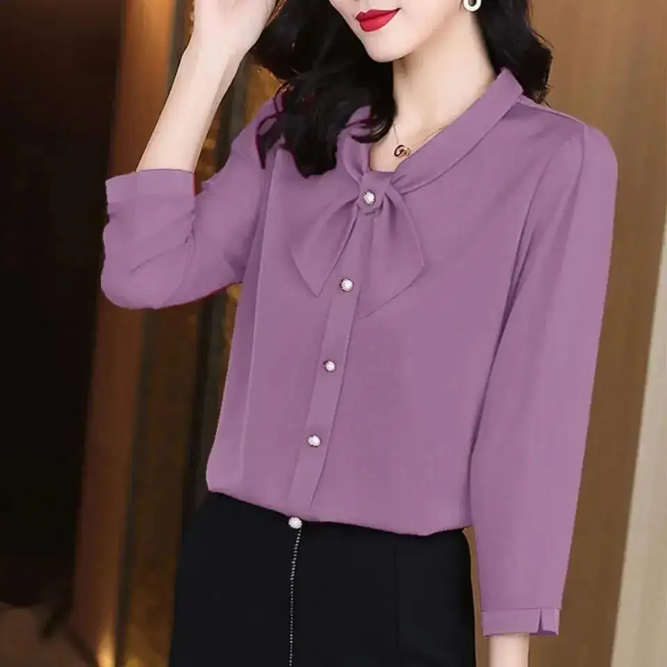 Nine Quarter Sleeved Shirt for Women in Spring 2023 Foreign Style, Age Reducing Large Size Women\'s Versatile Leisure Female Tops