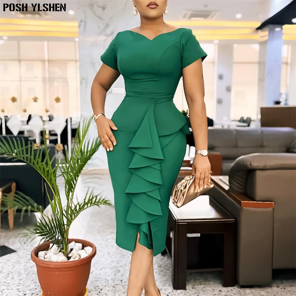 

2025 New African Dresses for Women Dashiki Robe Africaine Femme Ankara African Clothes Sexy Ruffles Party Bodycon Dress Clothing