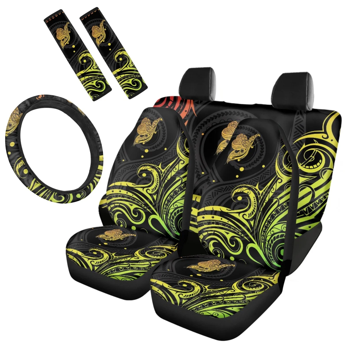 

Auto Seatbelt Steering Wheel Covers Polynesian Print Butterfly Auto Front Back Seat Cover Set Woman Men Car Accessories Hot Sale