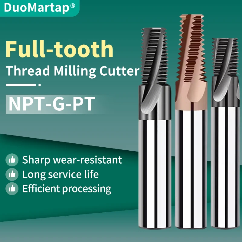 Duo Martap Tungsten Steel  NPT-G-PT Full Thread Milling cutter 1/16 1/8 1/4 3/8 1/2 5/8 3/4 7/8 1''-- CNC Pipe Machining Tool