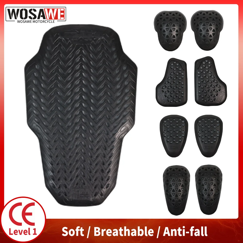 WOSAWE CE Motorcycle Jacket Insert Protective Gear Motocross Protector Back Shoulder Elbow Knee High Elasticity Pads Biker Armor