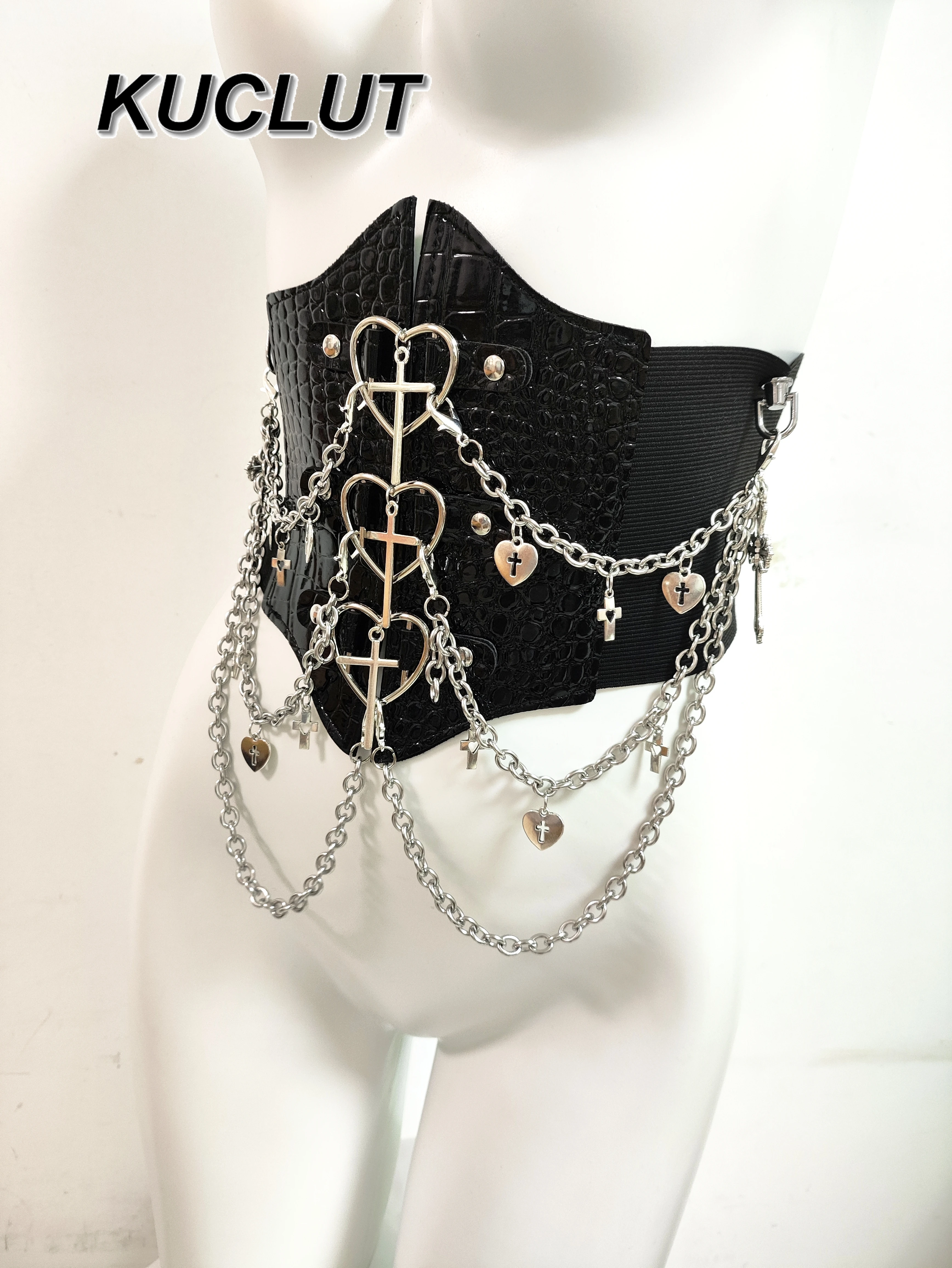 فتاة Cummerbunds القلب عبر سلسلة الفيلكرو حزام الخصر فاسق Y2K نمط مرحلة الأداء زي الملحقات للنساء