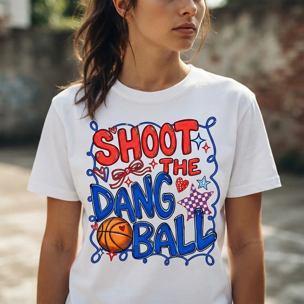 Womens Basketball Graphic T Shirts Ball Sport Lover Letter Print Short Sleeve Casual Summer Cotton Tee Tops