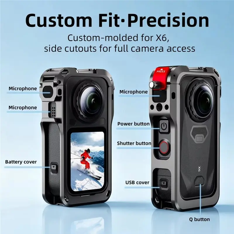 DTB7 Metal Cage Kit for X6, Protective Frame with Rotating Quick-Release Base, Lens Cover & Screen Protector, Cold Shoe Mount,
