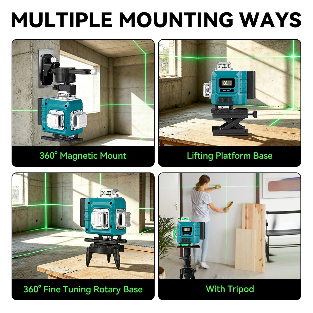 HGLINE Professionelles 4D 16-Linien Grüner Laser-Nivelliergerät Selbstnivellierend 360° Horizontal und Vertikal Superleistungsstarker Laser-Nivellierer – Detail 9