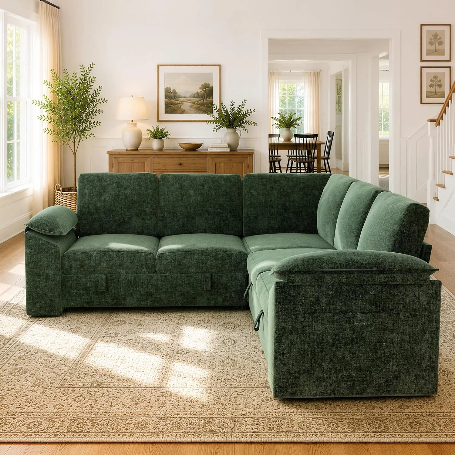 85 inch Modular Sectional Sleeper Sofa with Pull Out Bed, Green, Customized