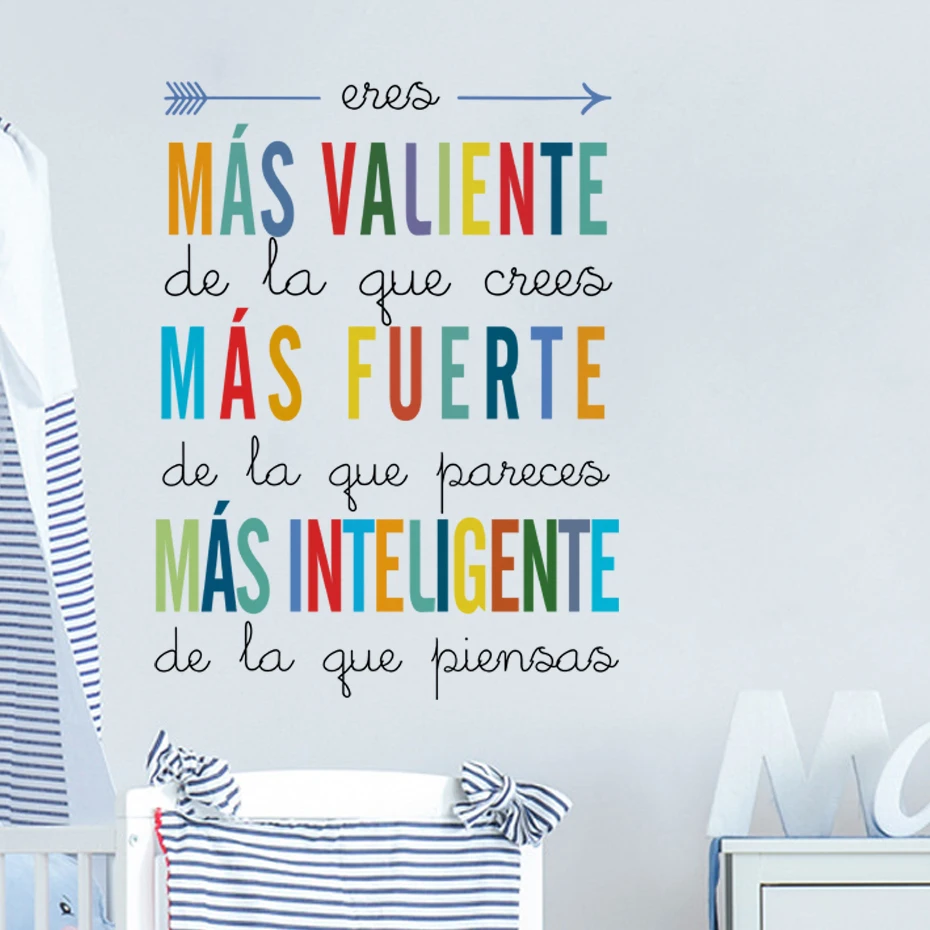 Spanish for DIY kids room decor You are braver than you Wall Stickers for Waterproof Removable PVC Kids Room Home Decoration