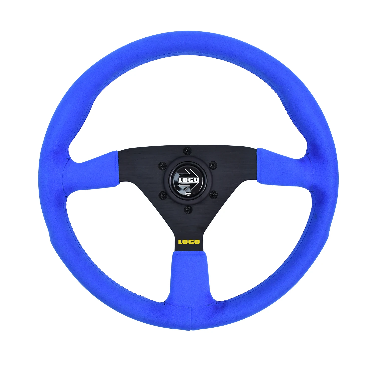 

350mm blue suede leather 45mm deep universal car steering wheel