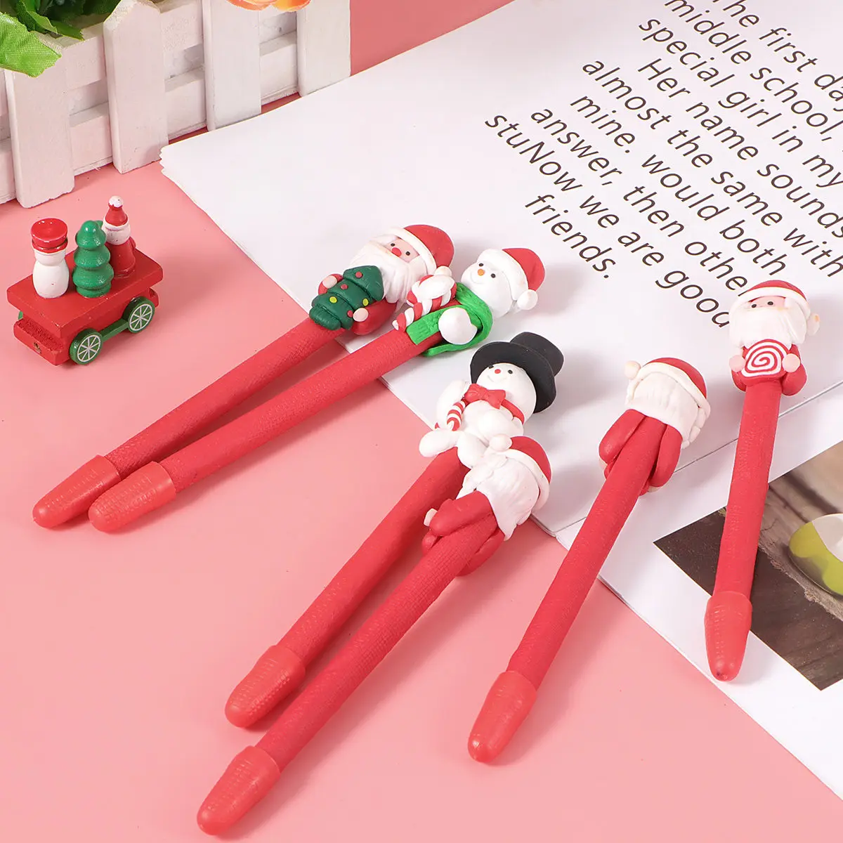 

6Pcs Christmas Ballpoint Pens Cartoon Pattern Xmas Theme Gifts Smooth Writing Students Stationery School Supplies Office Use
