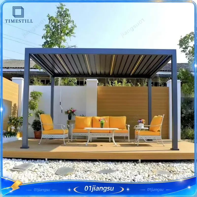 6063 T5 Aluminum Bioclimatic Pergola Motorized Adjustable Louver Roof Outdoor Patio Garden Gazebo Custom Size Waterproof