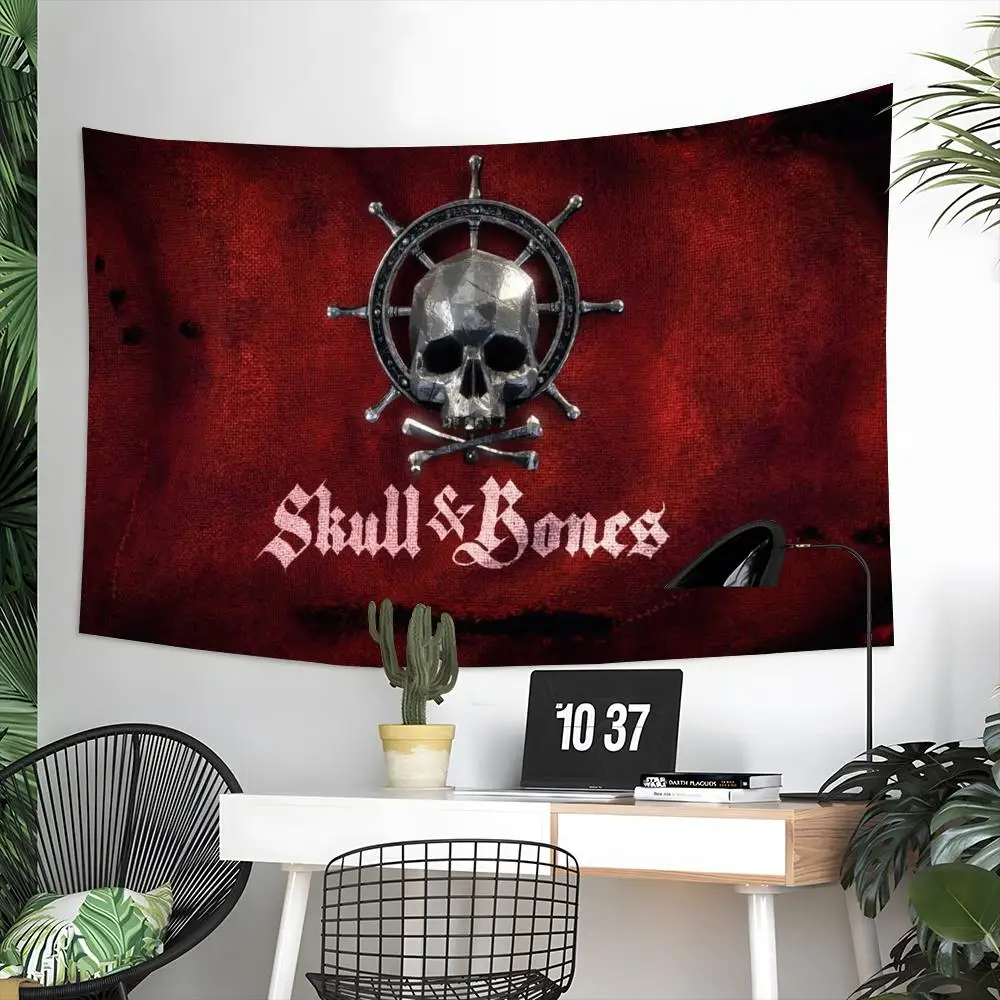 Famous Game S-Skull And Bones Tapestry Aesthetic Wall Hanging Decor Microfiber Fabric Art for Bedroom Living Room Home