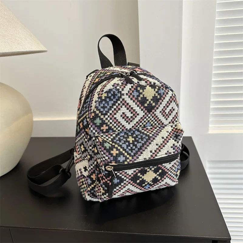 Picture 3: Large capacity canvas retro national style small backpack women travel multi-function handbag cross body backpack