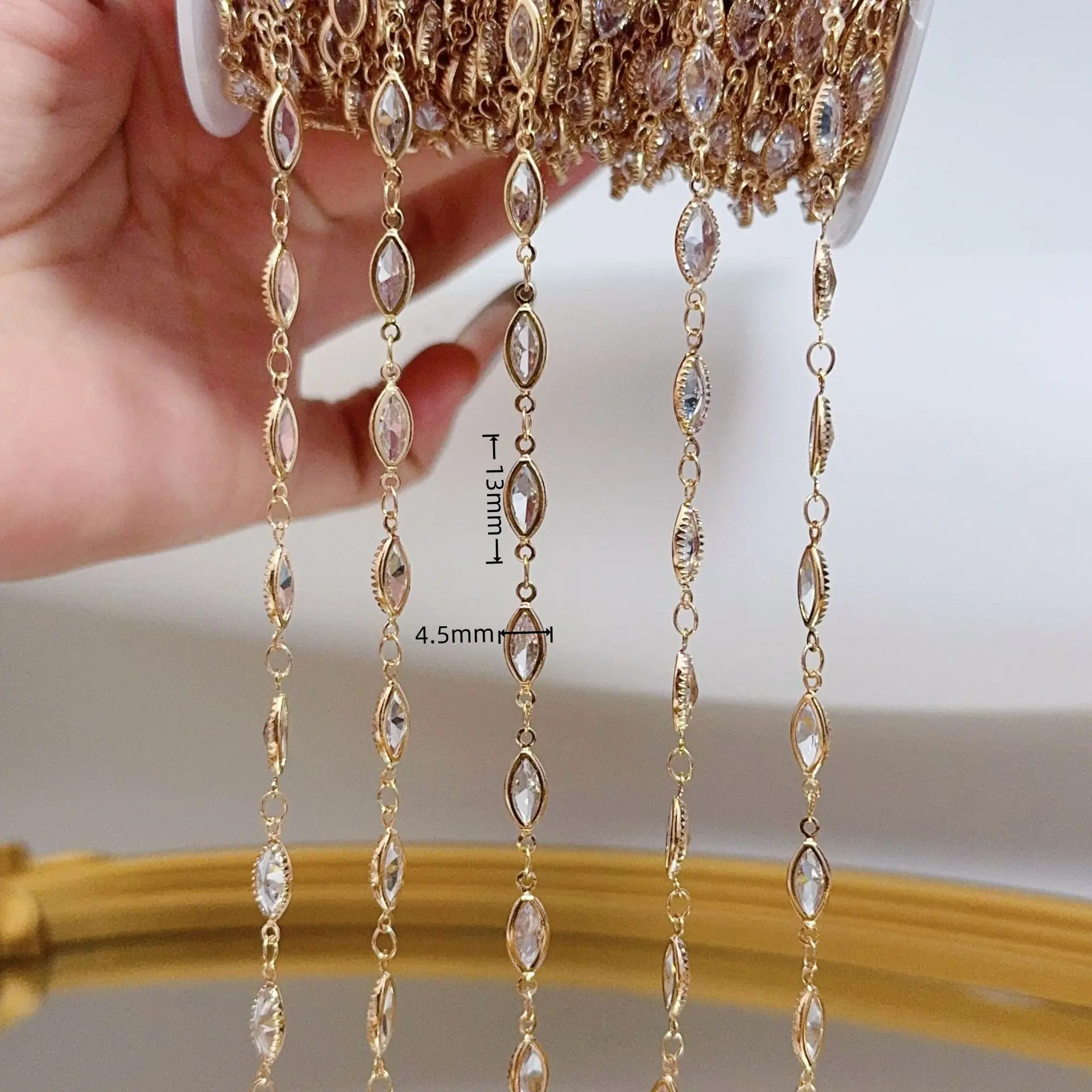 1 Meter Zirkon-Kristall-Strass-Messing-Schmuckkette, Kristall-Halskette für Damen, Armband-Schmuckherstellungszubehör – Detail 5