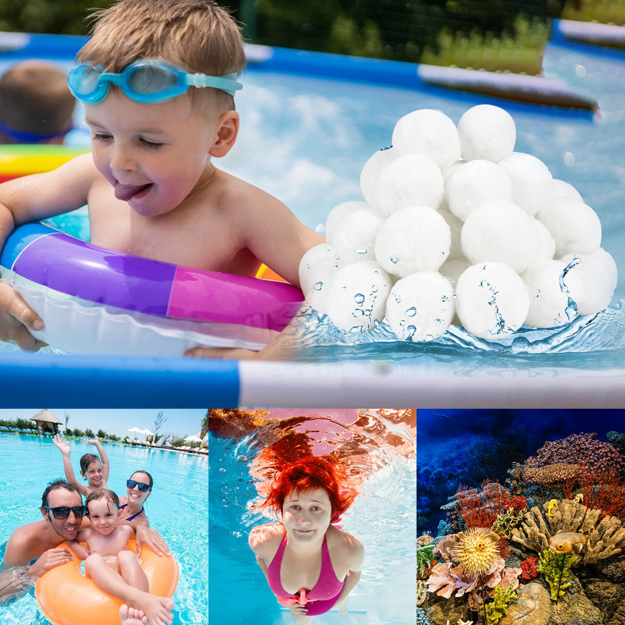 800g pool filter balls, filter balls for sand filter systems pool, replaces 30 kg filter sand quartz sand, ultra-light and reusa