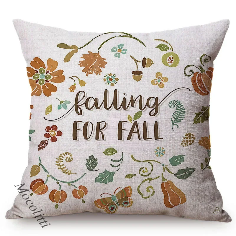 Thanksgiving Autumn Impressions Festival Atmosphere Foliage Pumpkin Design Sofa Cushion Cover Home Decoration Throw Pillow Cover