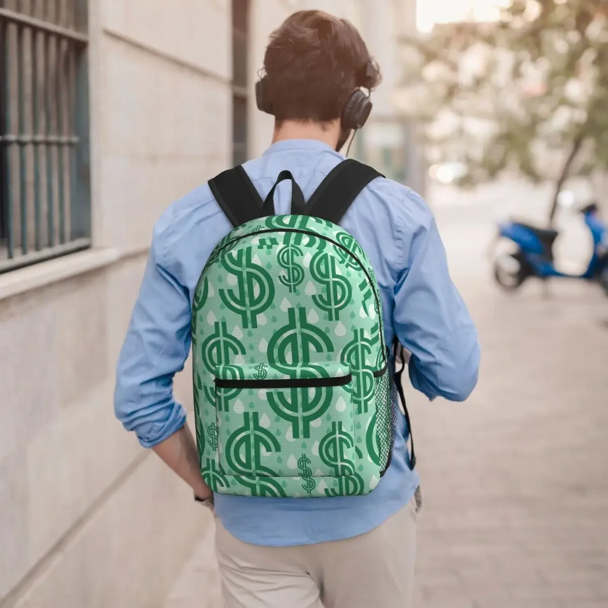 Green Fluorescent Dollar Sign Pattern Backpack Student BookBag Children School Bag Computer Shoulder Bags for Men Women