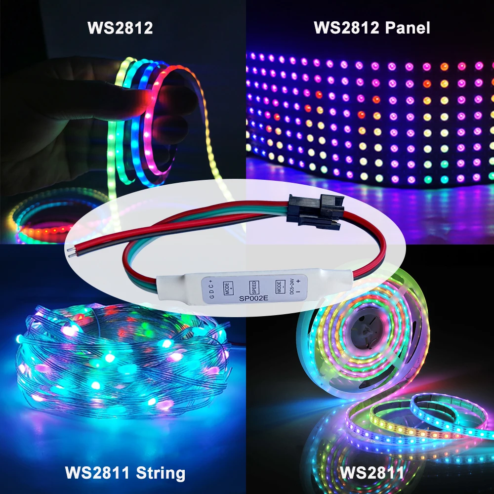 SP002E LED RGB Mini Controller 3Key DC5-24V For WS2811 WS2812B SK6812 RGBIC 3Pin Addressable LED Strip Light 2048 Pixels