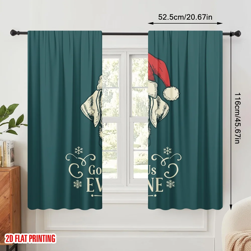 2pcs 2D flat printing Party Curtain Labrador Santa Bless Everyone Polyester Without Electricity 0 Use for gold wall decor