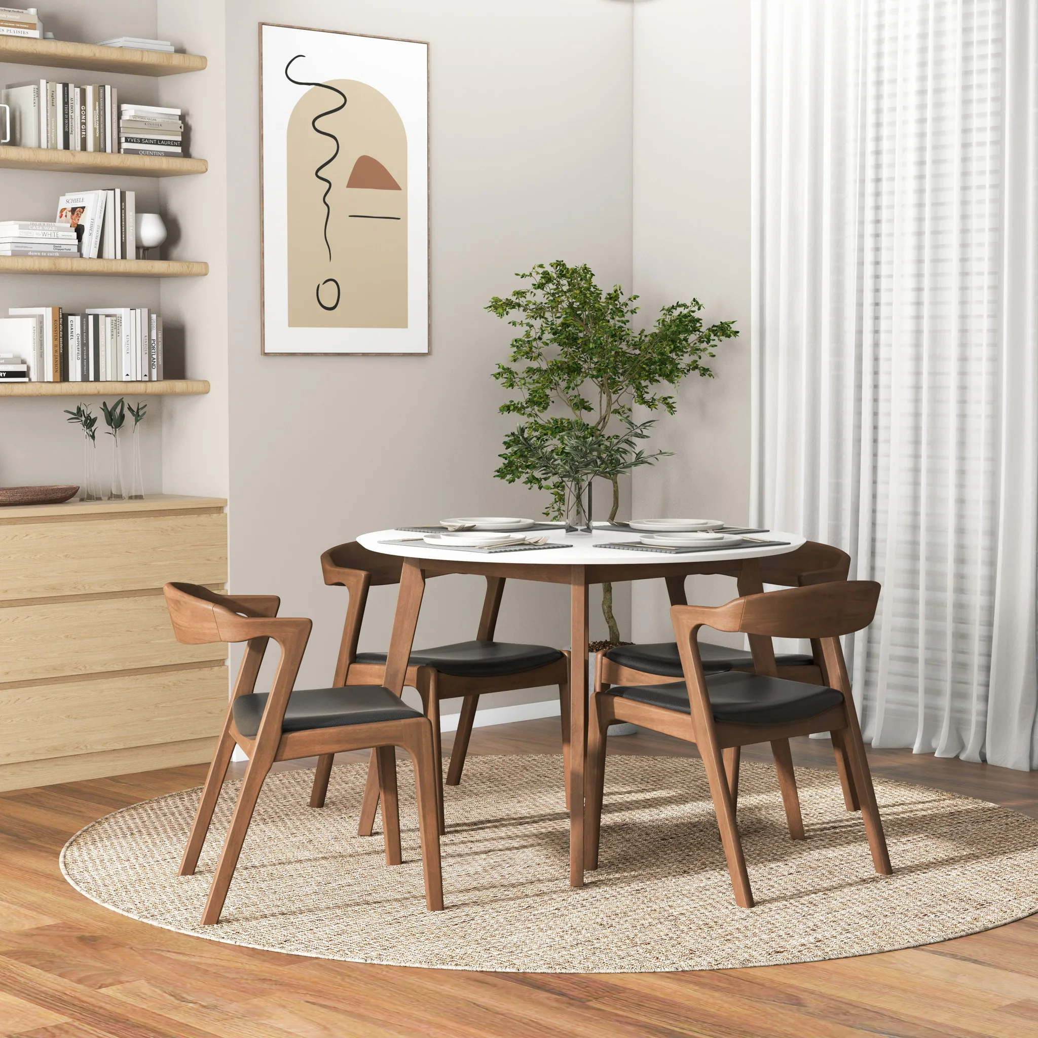 @#Dakota Solid Wood Black Leather Dining Chair Sets for Restaurant Dining Room Coffee Shop