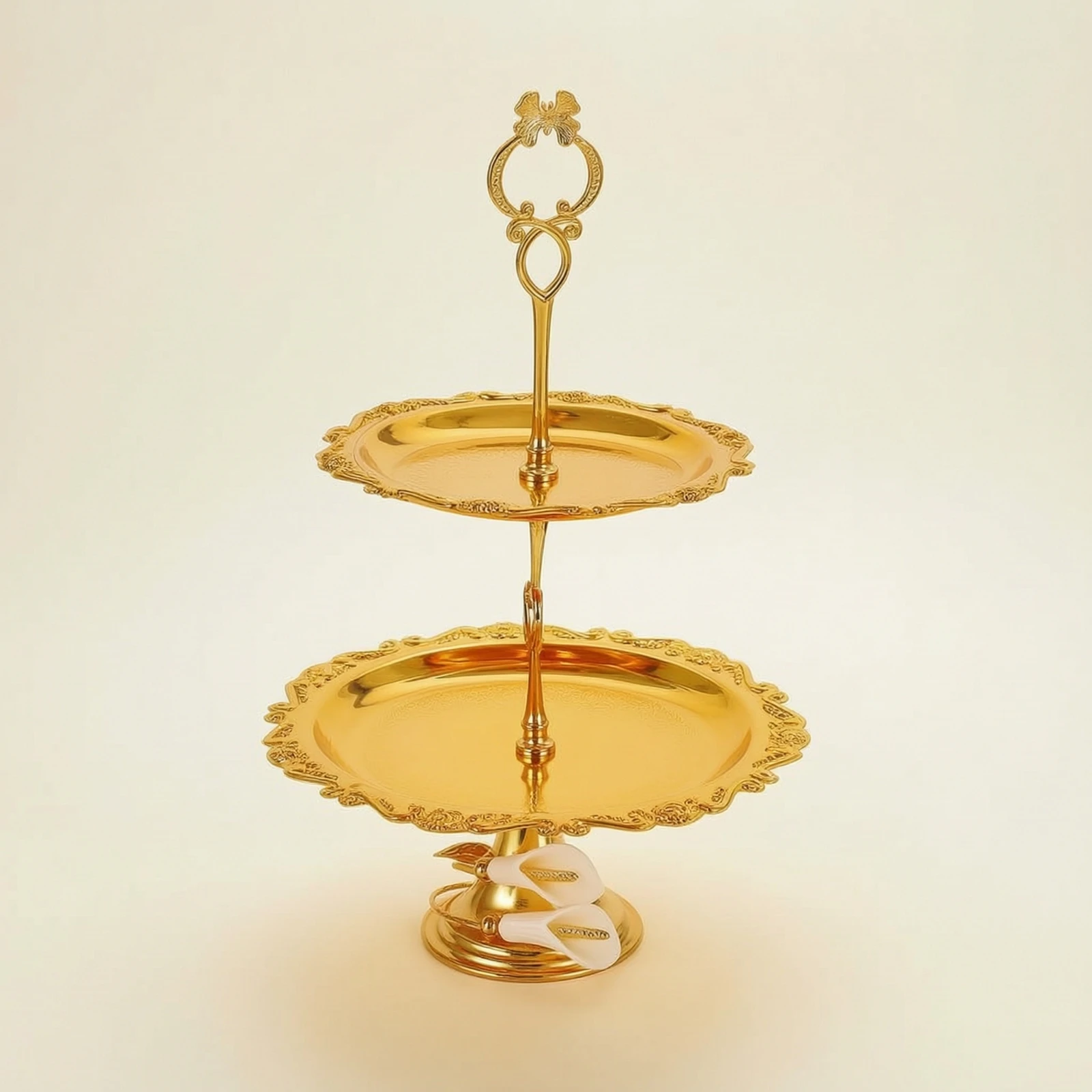 2 Tier Dessert Stand Round Dessert Stand with Handle Tiered Serving Tray Easy to Assemble Space-Saving for Party Hosts