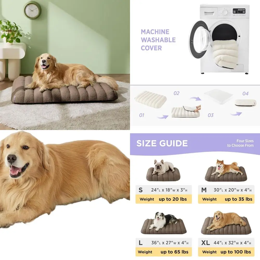 

Ортопедическая лежанка для крупных собак, водонепроницаемый матрас XL с съемным чехлом, плюшевый поролоновый коврик для использования в помещении (44 x 32, коричневый)