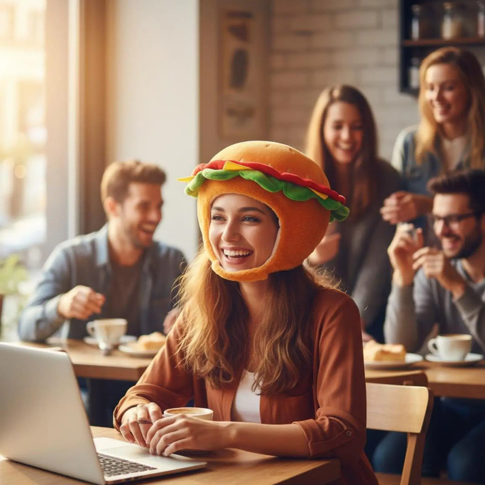 Hamburger Hat Photo Prop Burger Costume Hat Cute Soft Burger Headpiece for Party, Cosplay view 2